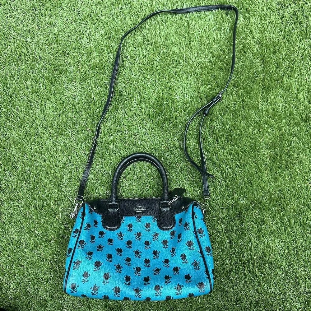 Coach Mini Bennett Crossbody Satchel Badlands Floral Turquoise Print Shoulder‎